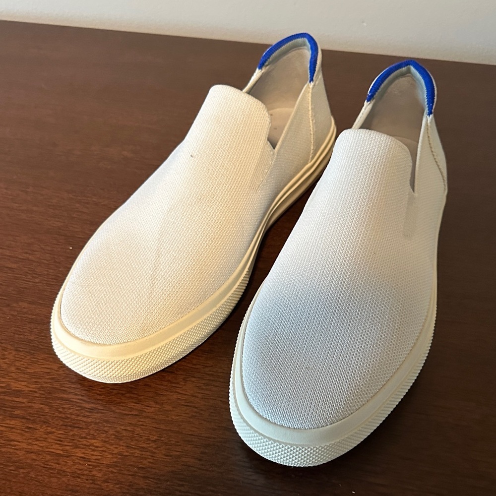 Rothy's Men's Cream Slip-On Shoes with Blue Highlights